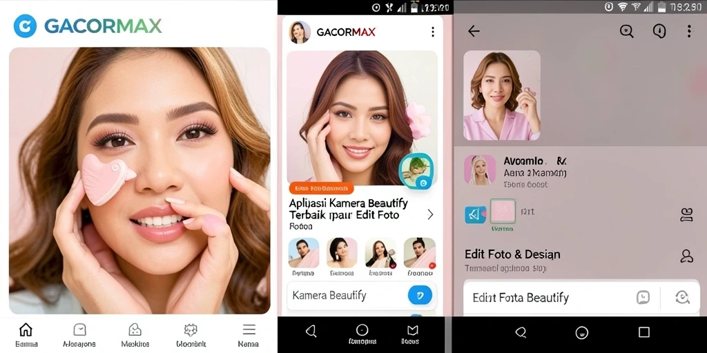Antarmuka pengguna GACORMAX dengan fitur Kamera Beautify yang menarik.