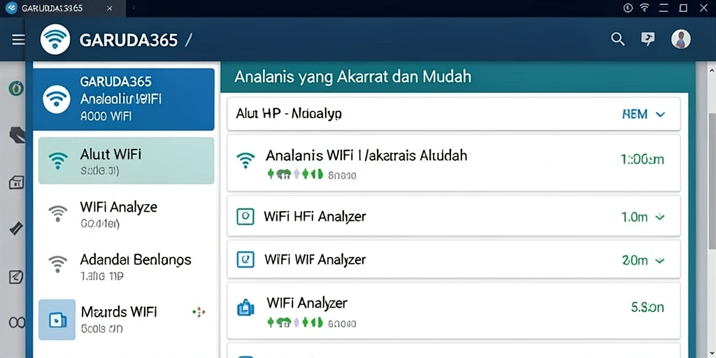 Tampilan antarmuka GARUDA365 menampilkan fungsi analisis WiFi yang menarik.