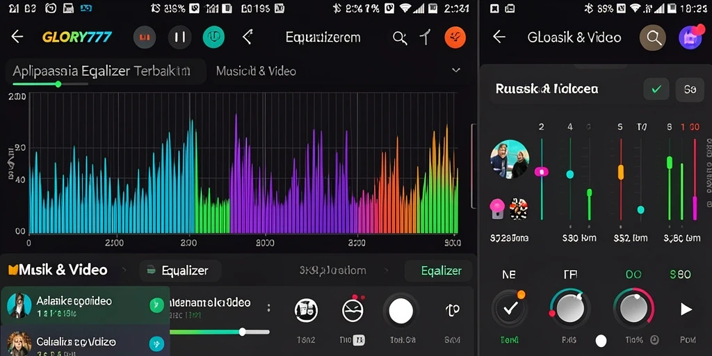 Tampilan antarmuka GLORY777 dengan pengaturan Equalizer yang interaktif.