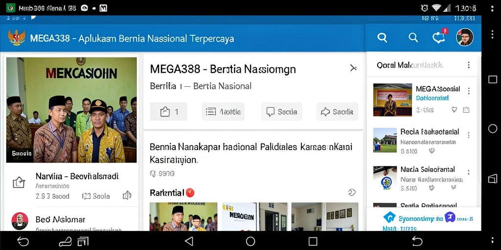 Tampilan antarmuka MEGA338 dengan berita terkini dan fitur navigasi.