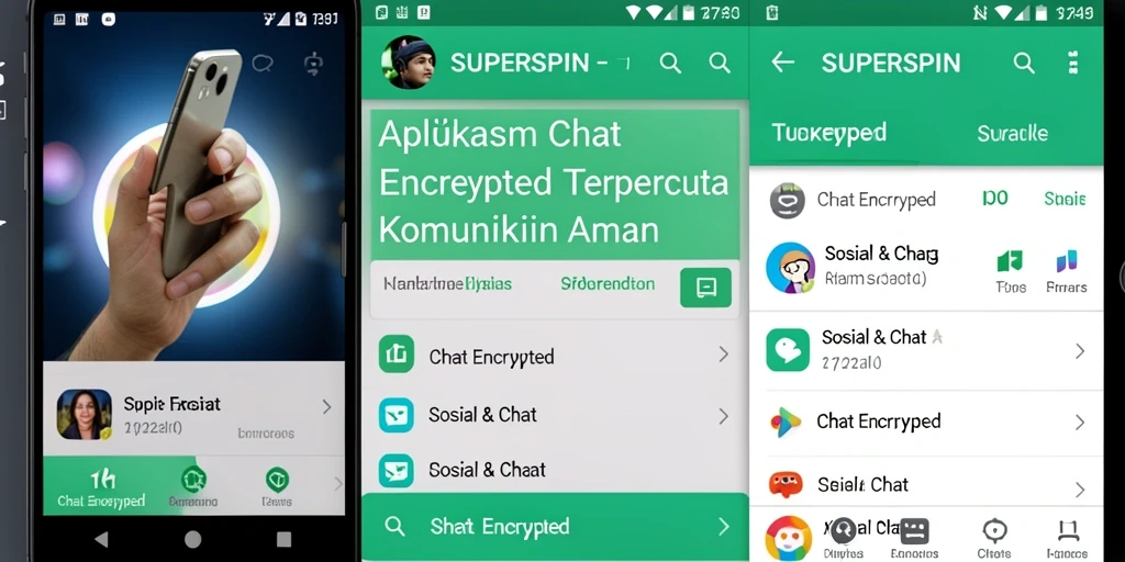 Tampilan antarmuka SUPERSPIN dengan fitur Chat Encrypted yang aman.